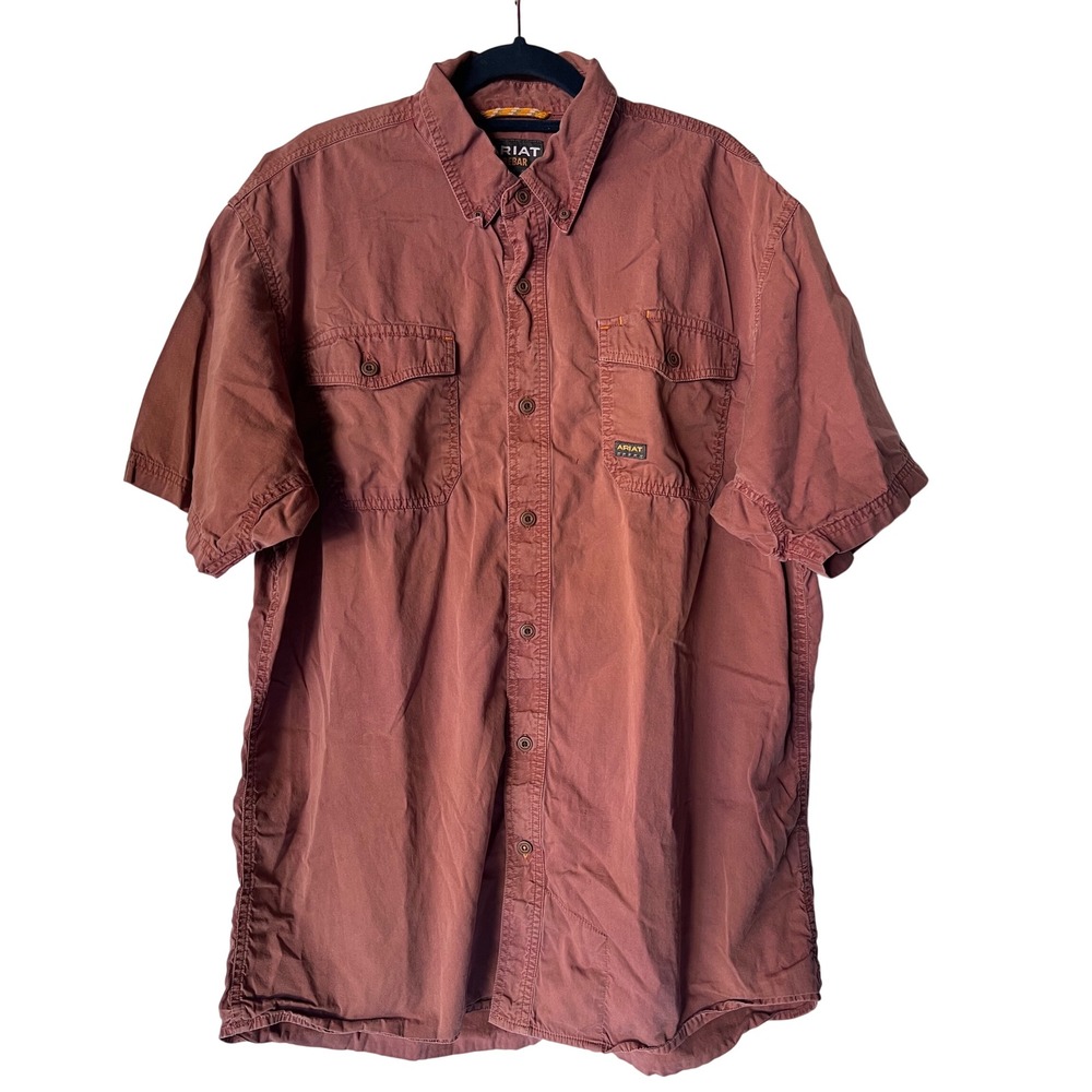Ariat Rebar Washed Twill Short Sleeve Work Shirt Clay Red 10035414 Mens L